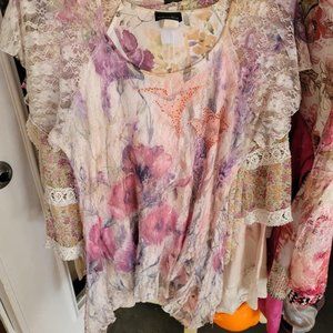 Orange, Pink, and Purple Floral Lace Shark Bite Top